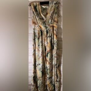 Easel Brown Tan Pleated Tiered Maxi Dress Sz M